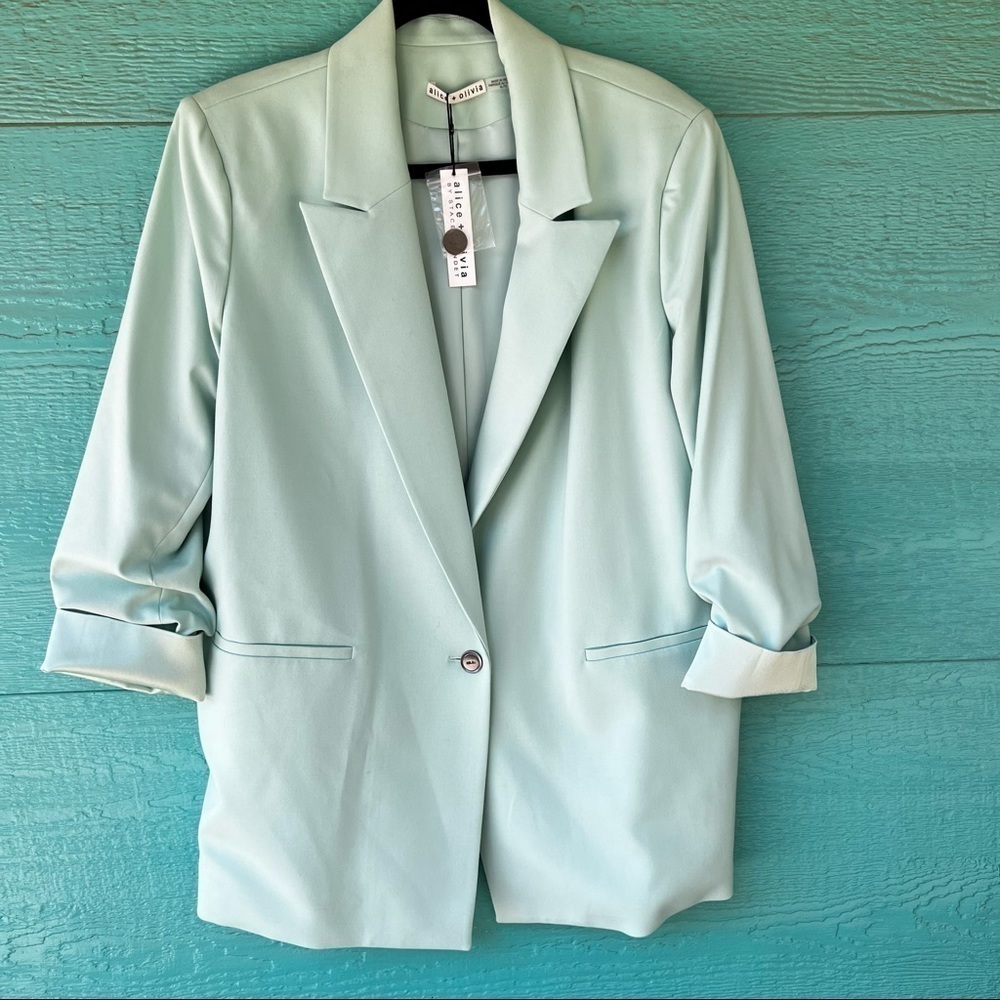 Alice + Olivia Denny Boyfriend Blazer with Roll Cuff Pistachio GREEN SIZE XL NWT